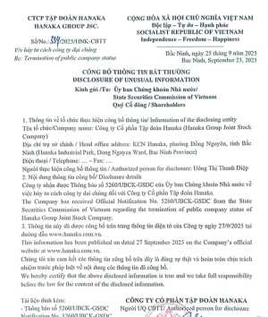 Thông báo về việc "hủy tư cách công ty đại chúng